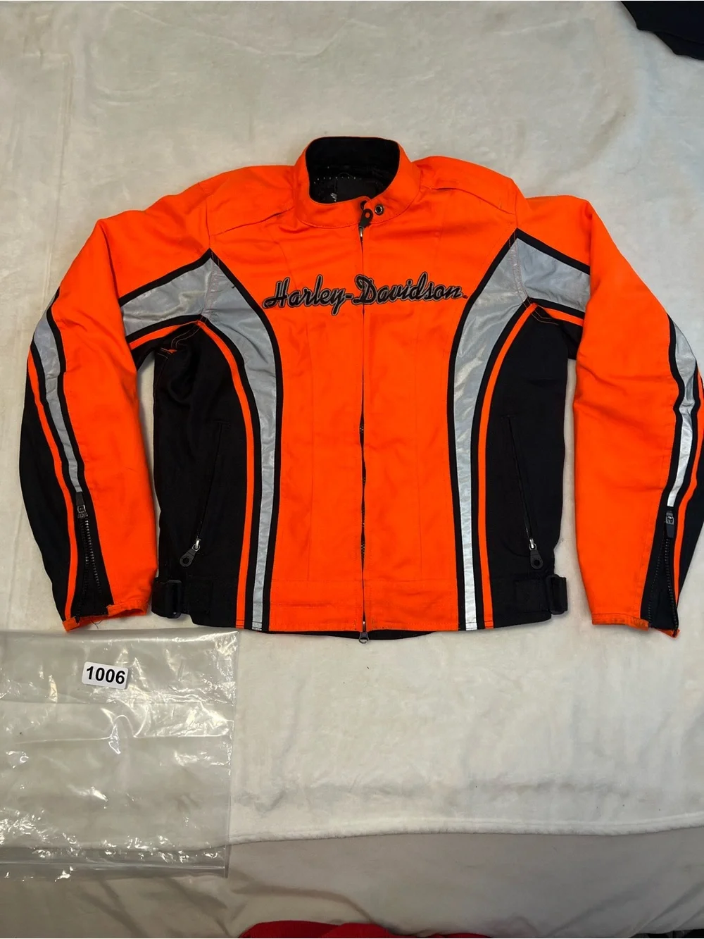 Harley Davidson Womens Zip Hi-Vis Reflective Motorcyle Jacket Neon Orange Sz M